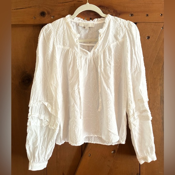 LOFT Tops - LOFT Women's White Ruffle Peasant Blouse Sz XS